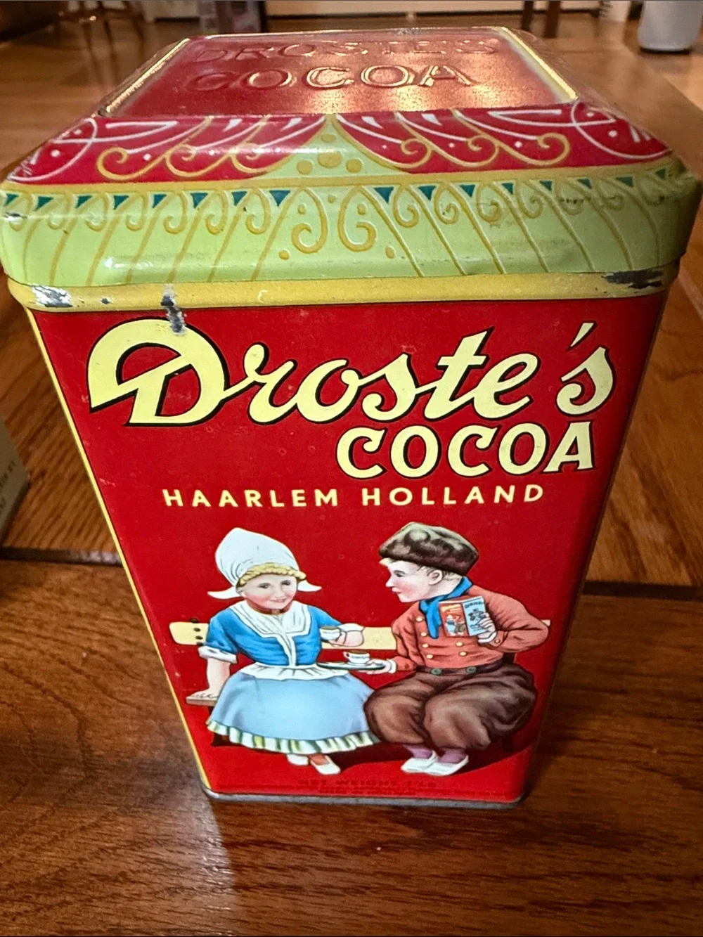Droste's Cocoa Vintage Red Tin with Green Lid
